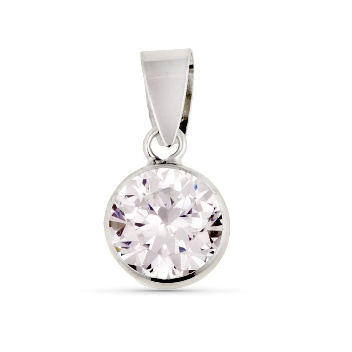 9K Pendentif Ronde Or Blanc & Zircon 7 mm
