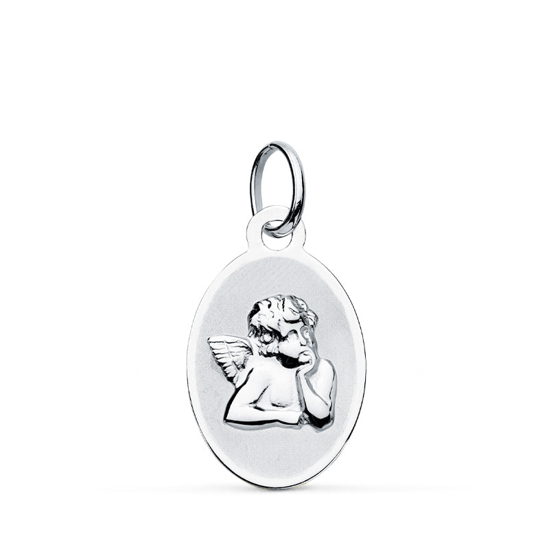 9K Médaille Ange en Or Blanc 17X10 mm