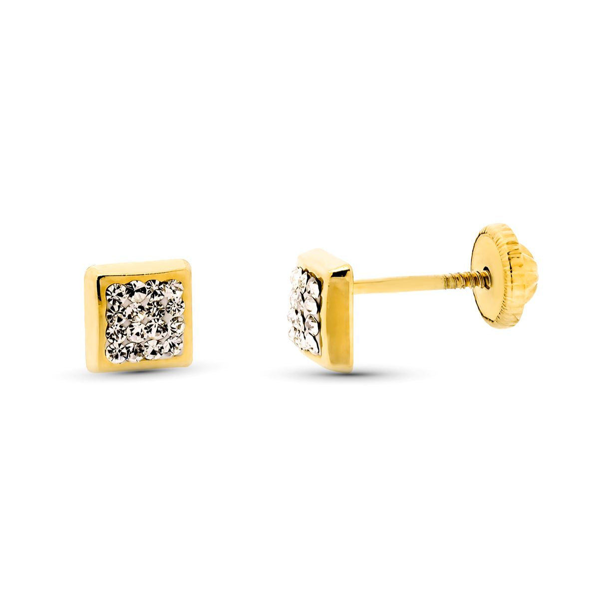 Boucles d'oreilles Or Jaune 9K Carré avec Zirconia Fermoir a Vis