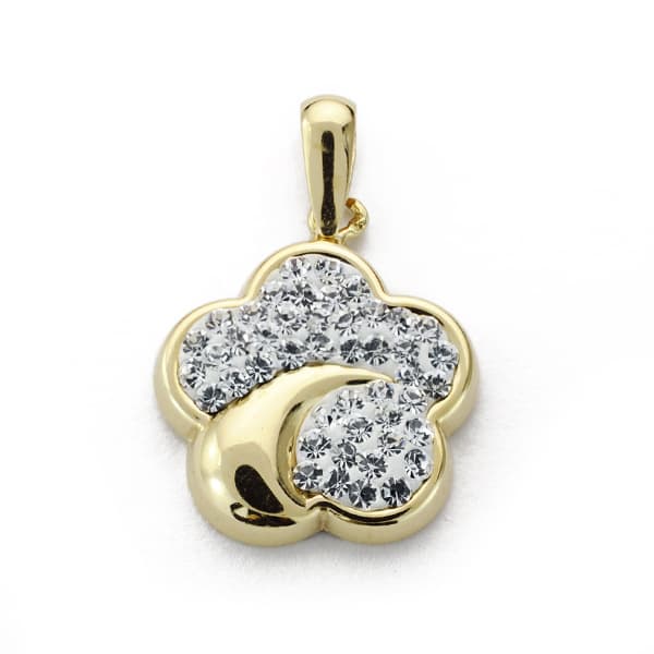 9K Pendentif Fleur Zircon en Or 16X13MM