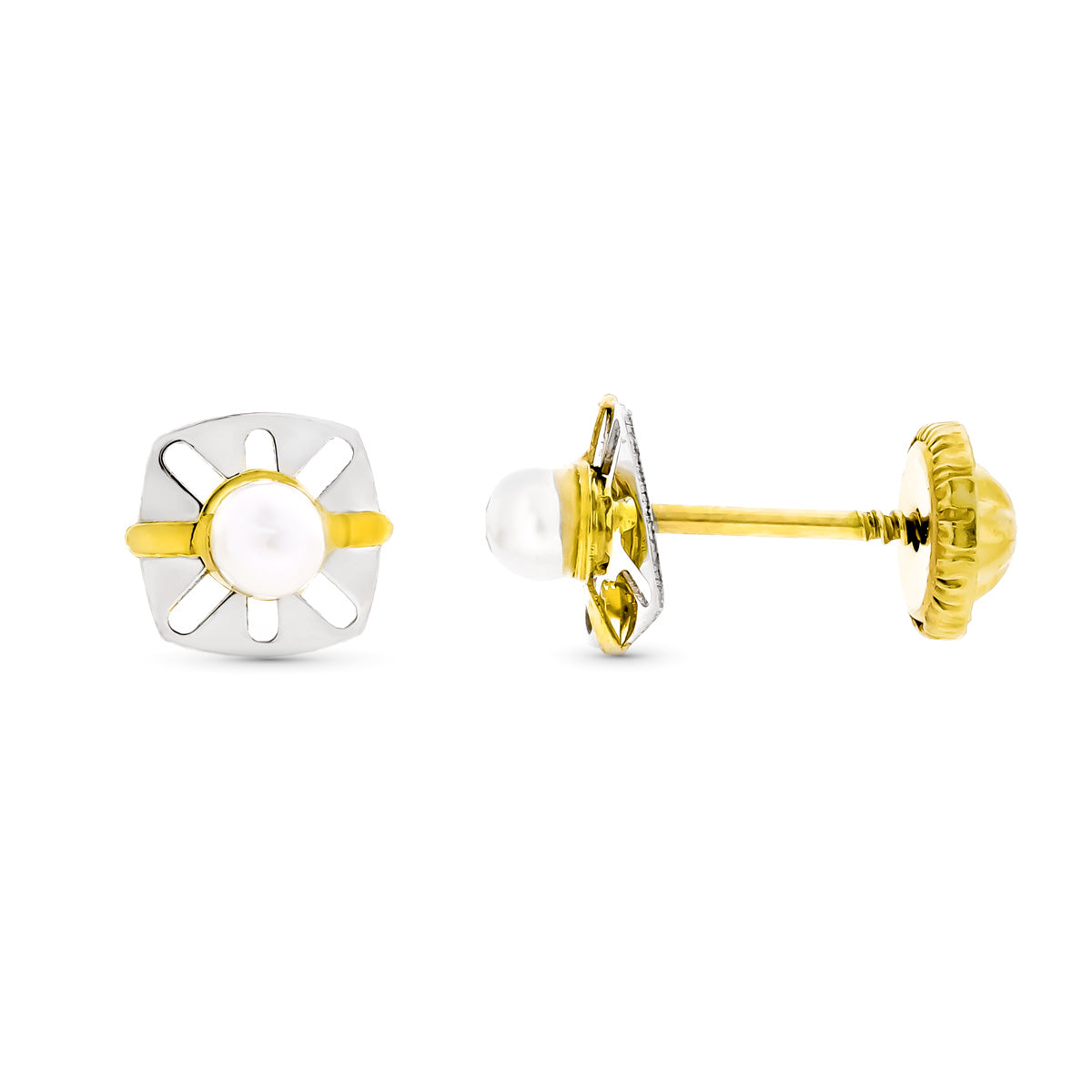 Pendientes Oro 9K Bicolor Cierre Rosca