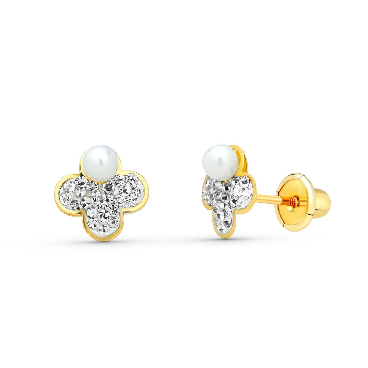 Boucles d'oreilles Trèfle en Or Jaune 9K 7X7 mm Fermoir a Vis
