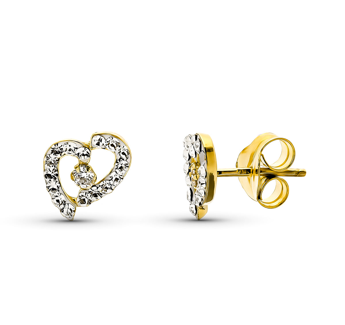 Boucles d'oreilles en Or Bicolore 9K avec Zircon 9X6 mm Fermoir Poussettes Papillon