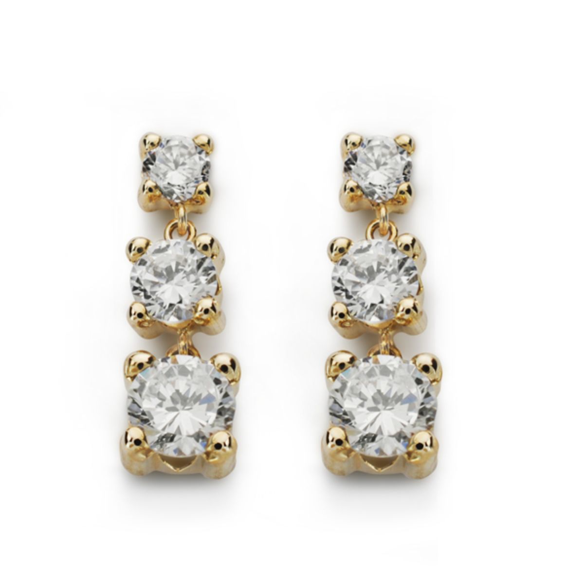 Boucles d'oreilles Or Jaune 9K Trois Griffes Diminution Fermoir Poussettes Papillon