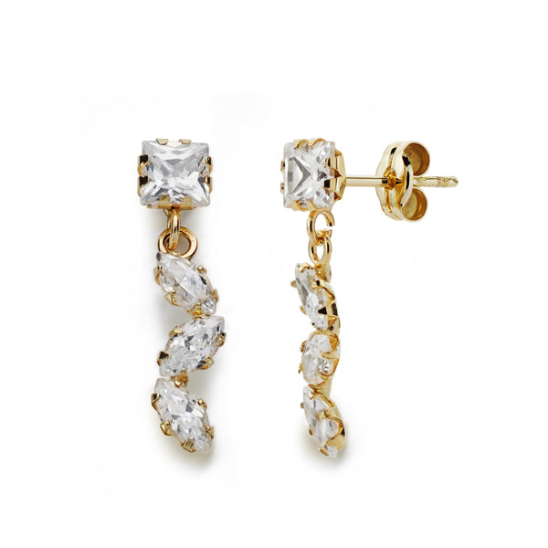 Boucles d'oreilles Or Jaune 9K Zircon 19X4 mm Fermoir Poussettes Papillon