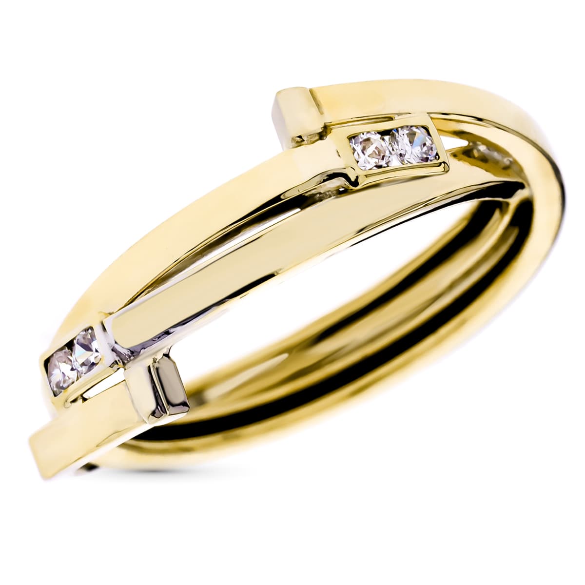 Bague en Or Bicolore 9K Bandes Croisées avec Zirconias Largeur : 7 mm