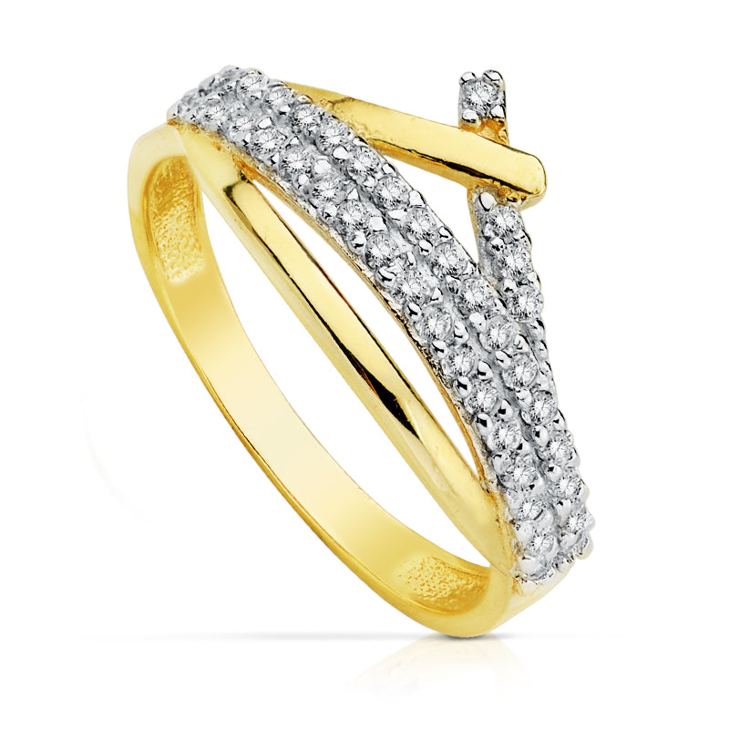 9K tofarvet guldring med zirkon Bredde: 10 mm