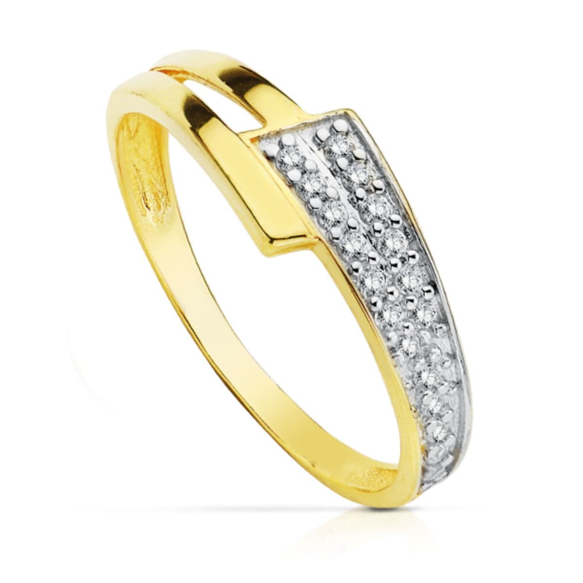 Bague en Or Bicolore 9K avec Anneaux en Zircone de 7 mm de Large