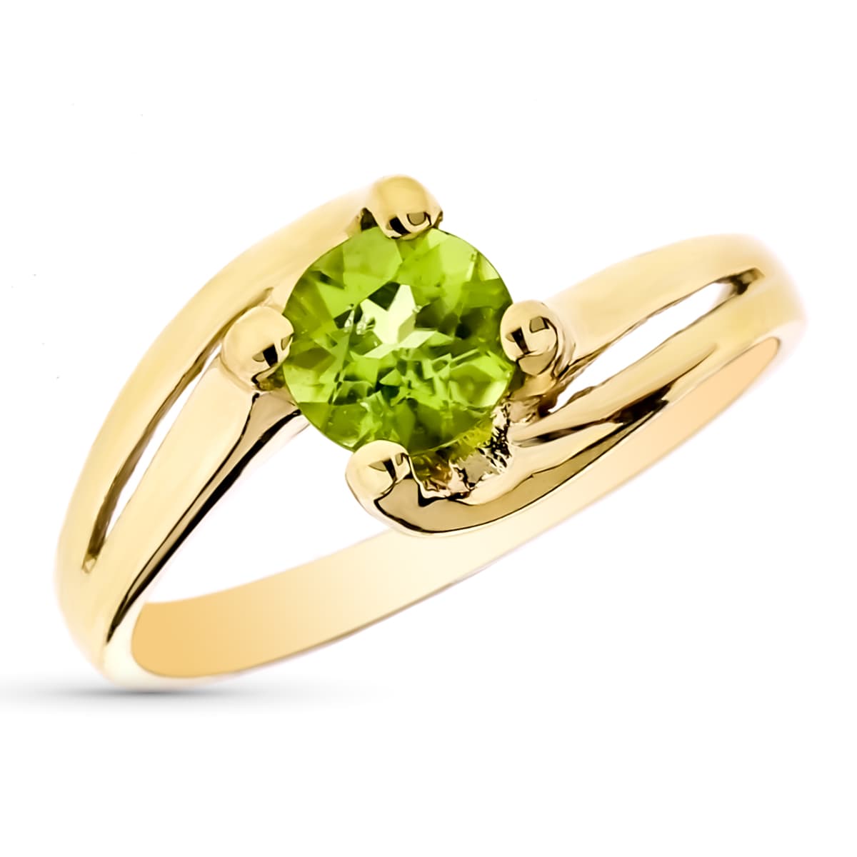 Solitaire i 9K gul guld med naturlig naturlig peridot, 6 mm og 0,93 Ct.