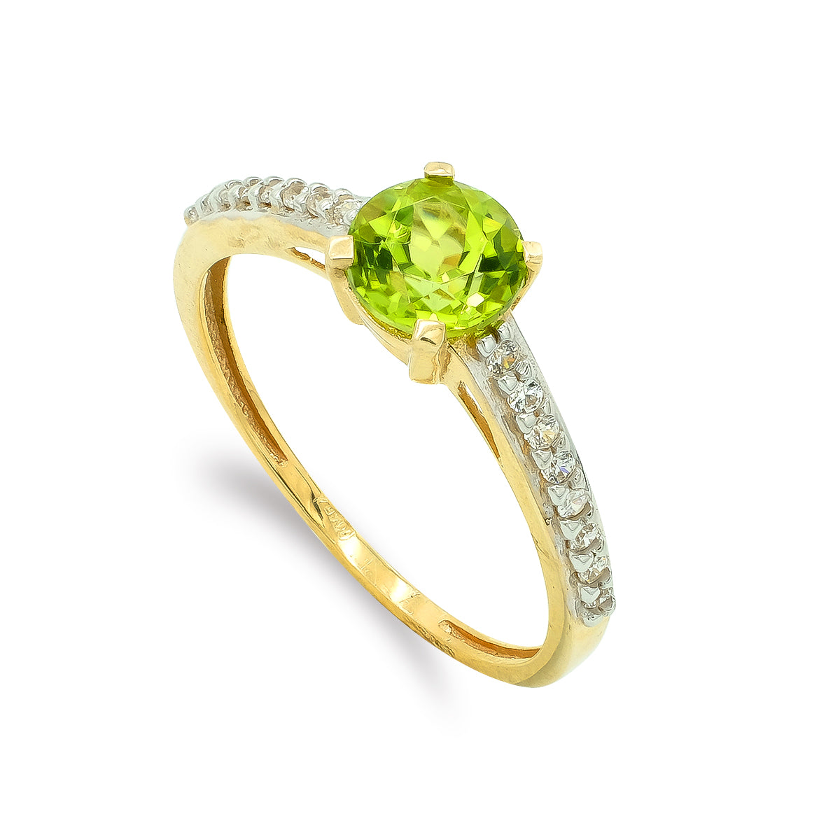 Solitaire en Or Bicolore 9K avec Péridot Naturelle 6 mm en Griffes
