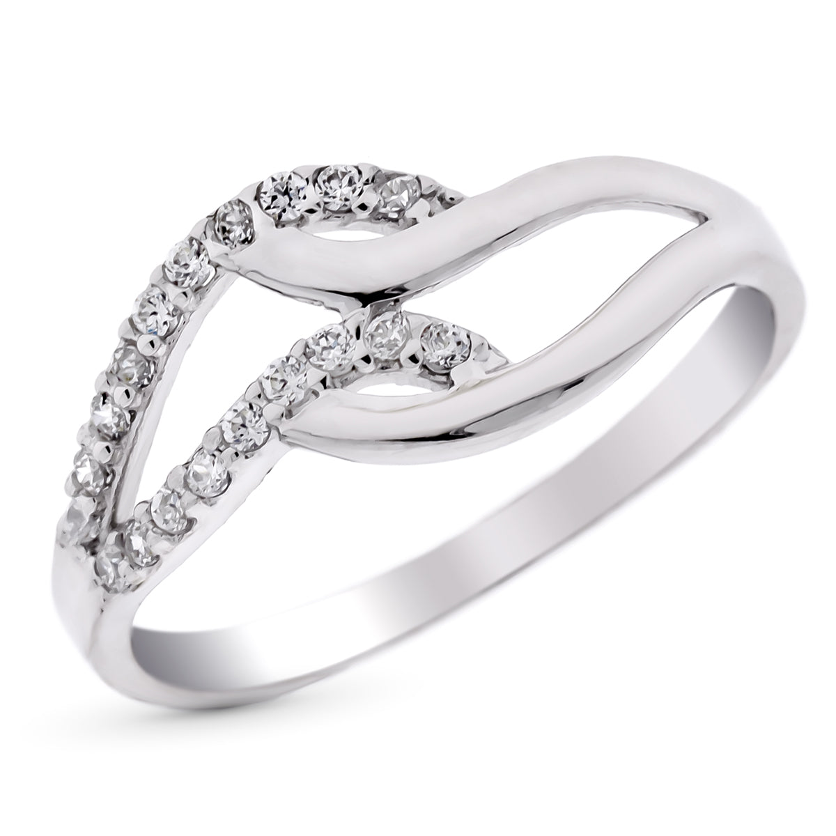 Bague en Or Blanc 9K avec Bandes de Zircone sur Rail Largeur: 12 mm