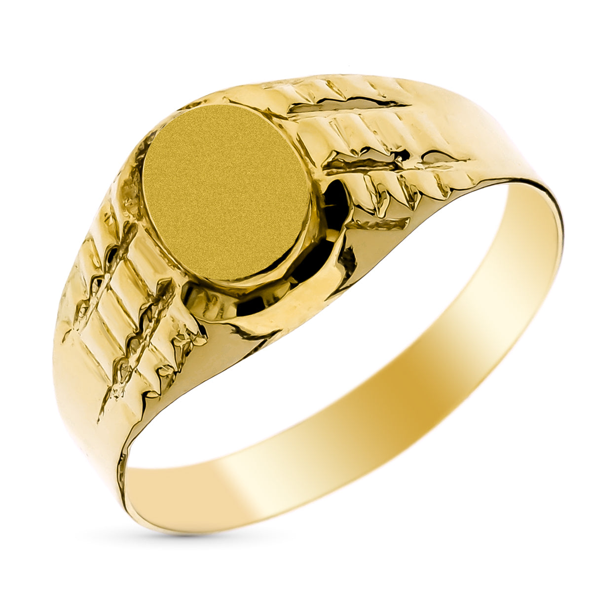 9K ung facetteret oval signetring i gul guld 8X6MM
