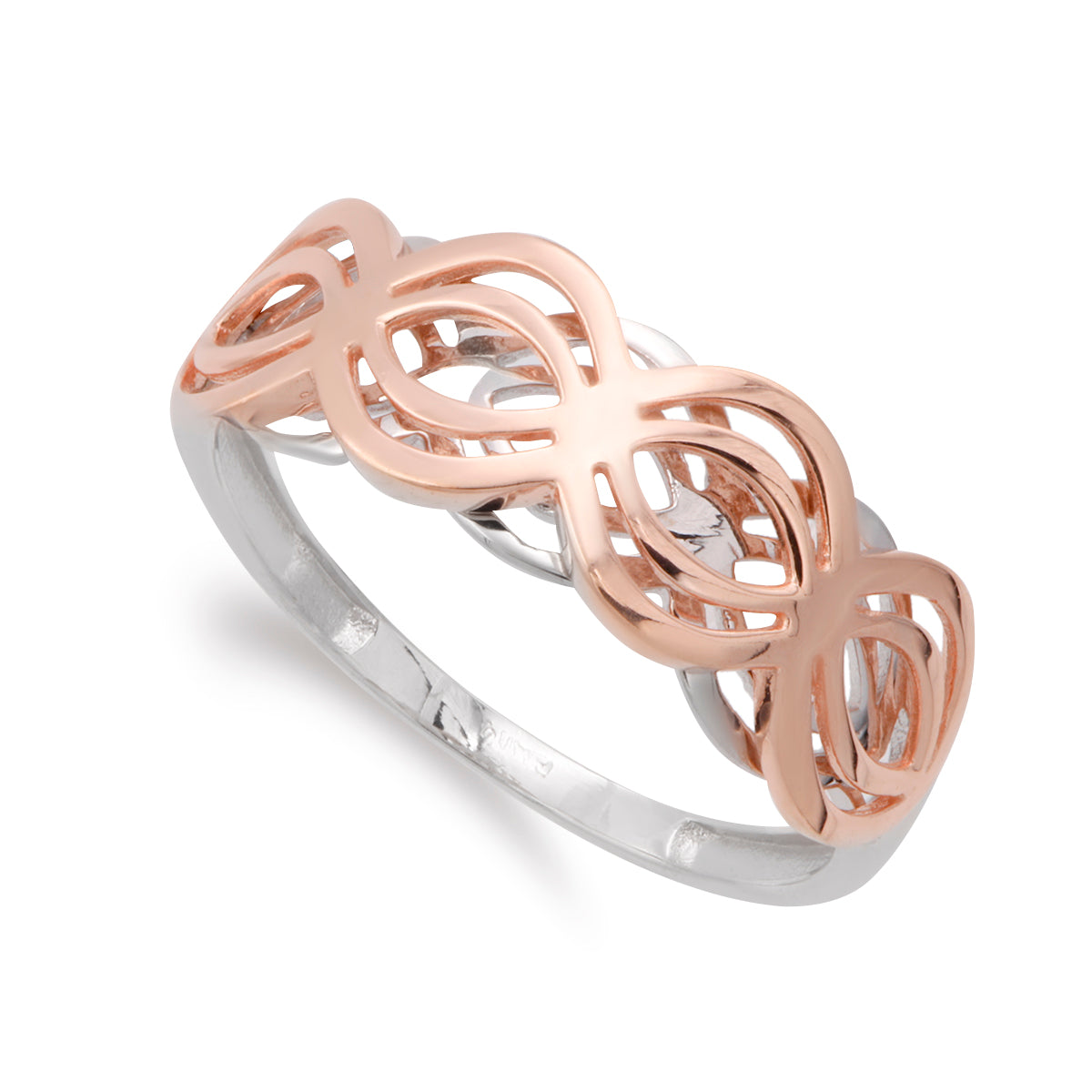 9K White and Rose Gold Ring with Open Motifs Width: 7 mm