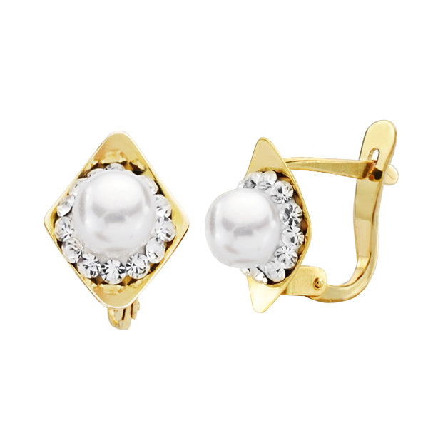 Boucles d'oreilles Perles Or Jaune 9K 10X8 mm Fermoir Catalan