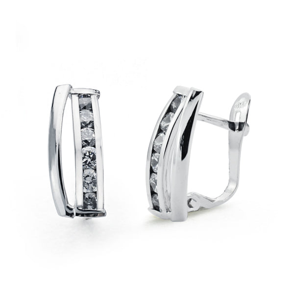 9K Boucles D´oreille en Or 9K Gold . W.g. Zircon Whit S. 15X5 mm Fermoir Catalan