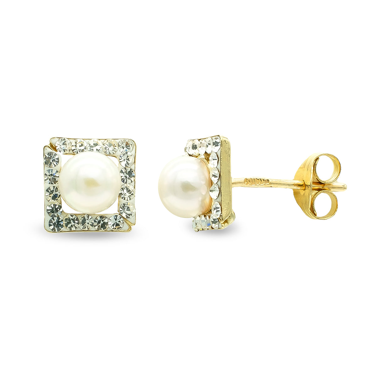 Pendientes Perlas y Circonitas Oro Amarillo 9K Cierre Mariposa 4 mm