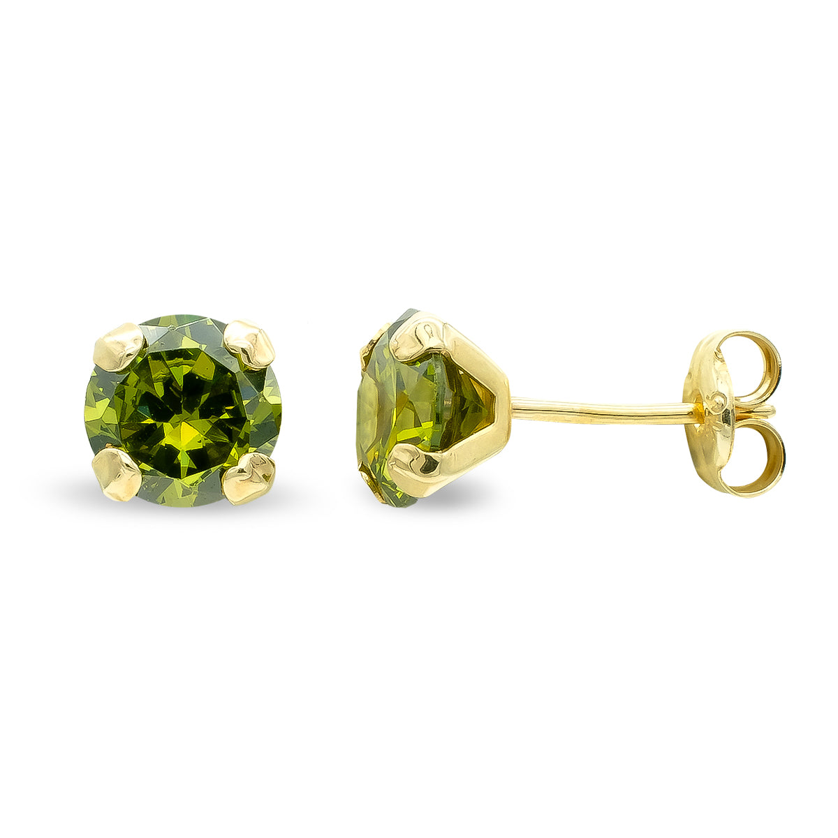 Boucles d'oreilles Griffes Péridot Naturelle Or Jaune 9K 6 mm Fermoir Poussettes Papillon