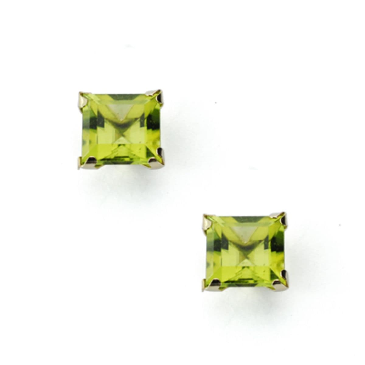 Boucles d'oreilles Carrées en Or Jaune 9K Péridot Naturelle 1,42 Ct Taille : 5X5 mm Fermeture Par Pression