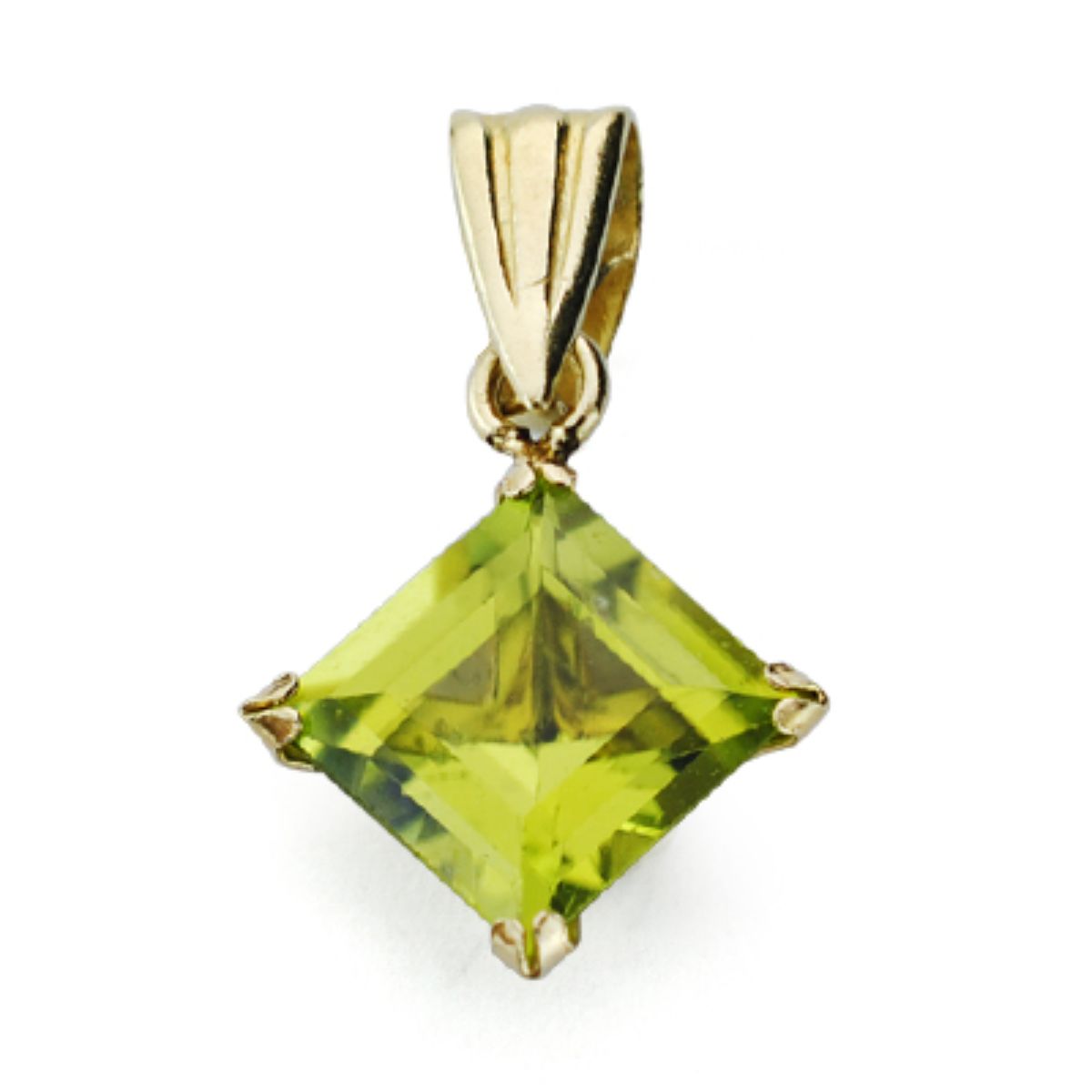 9K Pendentif en Or Jaune Péridot 4 Griffes Losange. 6X6 mm