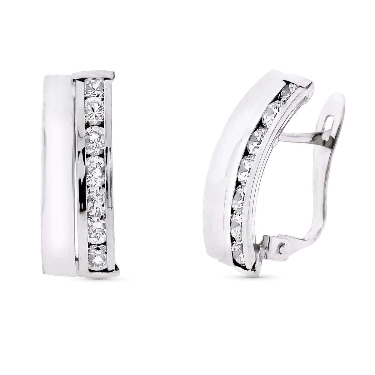 9K Boucles d'oreilles en Or Blanc & Zircon 16X7 mm