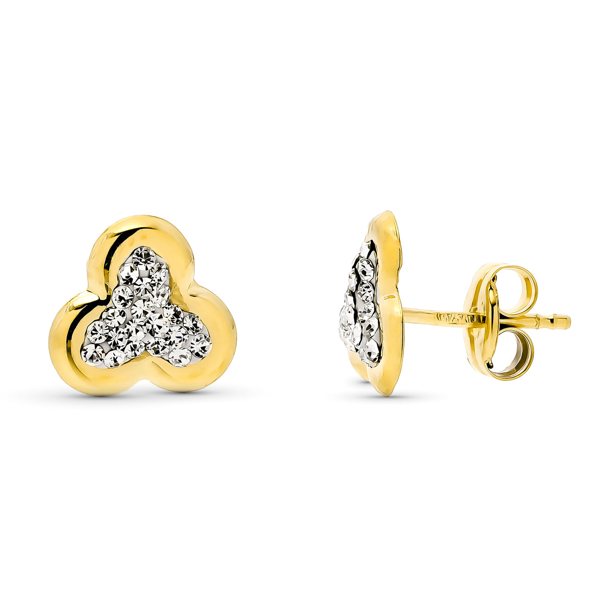Boucles d'oreilles en Or Jaune 9K avec Pierres Trilobées 8X8 mm Fermoir Poussettes Papillon