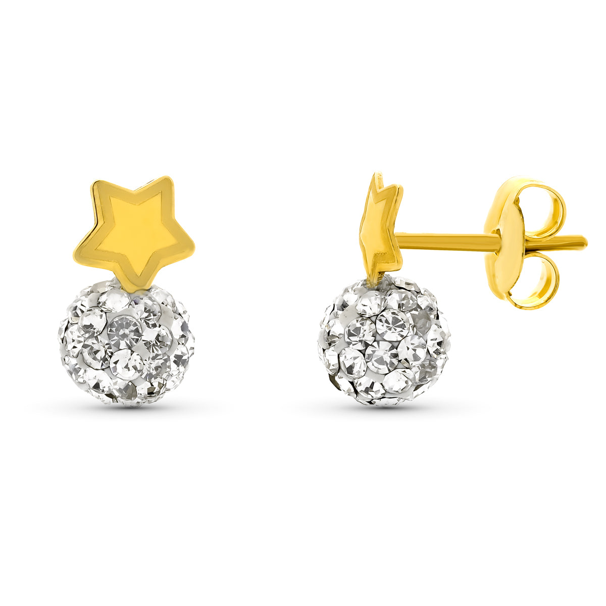 9K gul guld kugle & stjerne øreringe & 5 mm zirkon