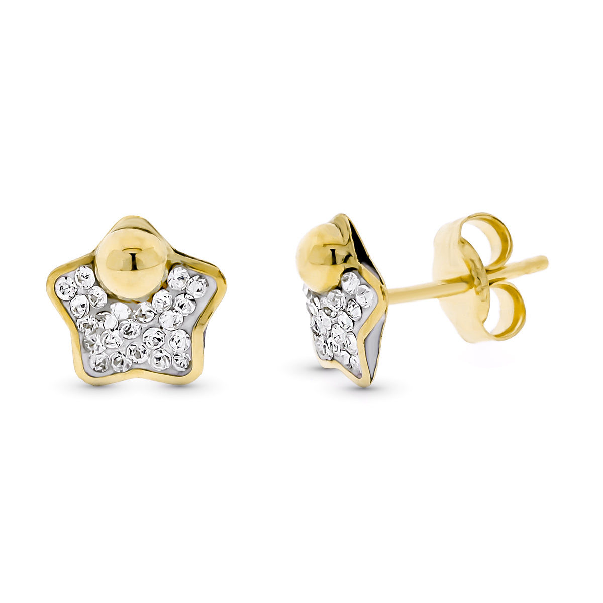 9 K gul guld Glitter Star Stud øreringe 7 mm