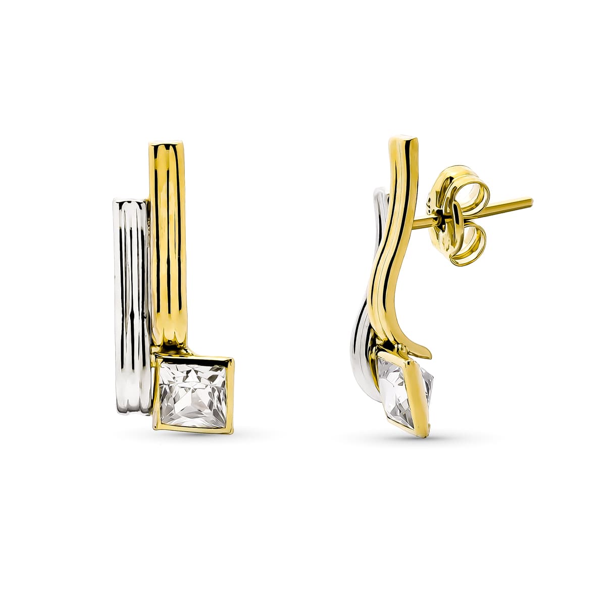 9K tofarvede guldøreringe med 16X7 mm zirkoniumringe tryklås