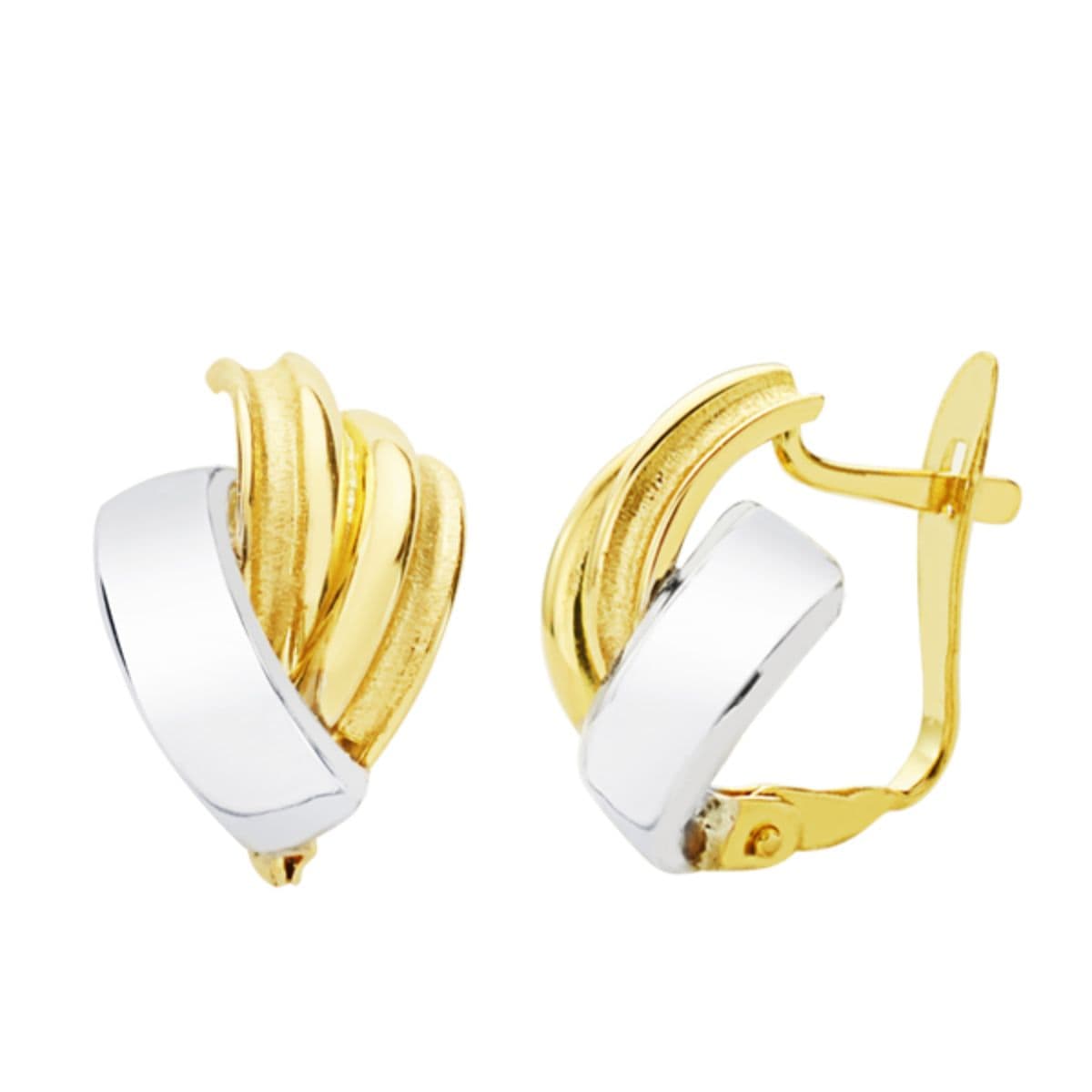 9K Two-tone Gold Earrings with Matte and Shiny Bands Size: 18 x 14 mm Catalan Clasp