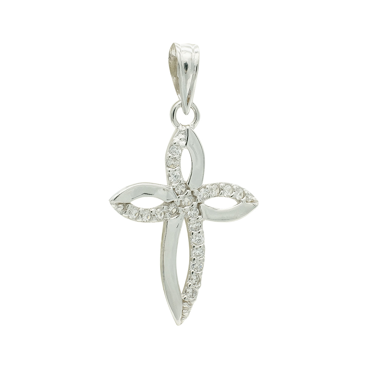 9K Croix en Or Blanc Zircon