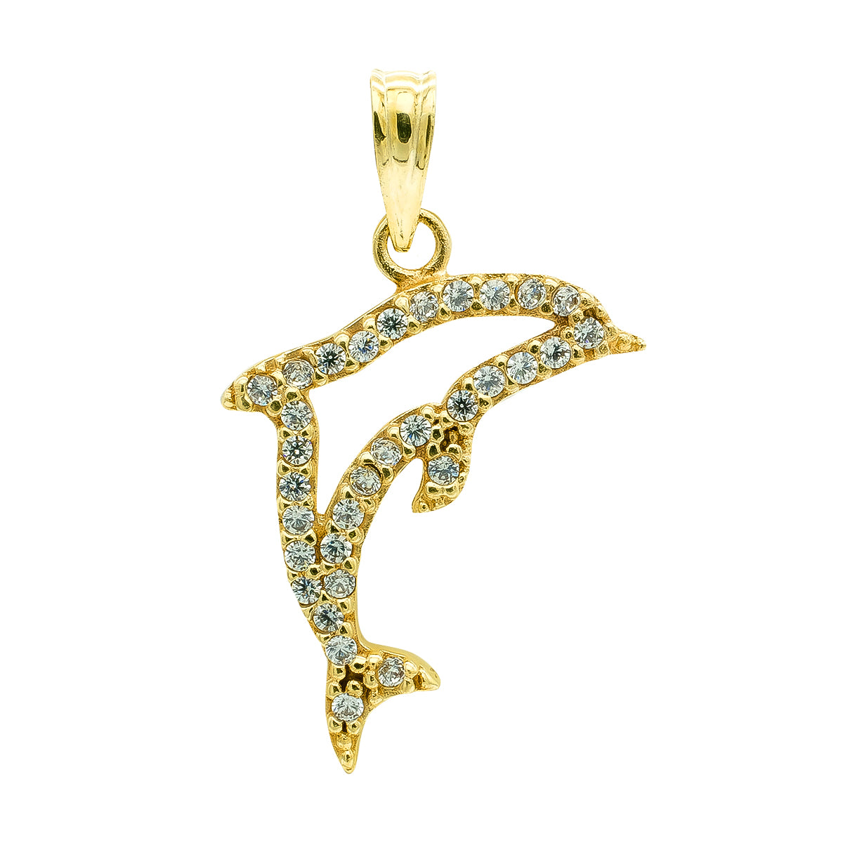 Pendentif Dauphin Or Jaune 9K Zircone 21X18 mm