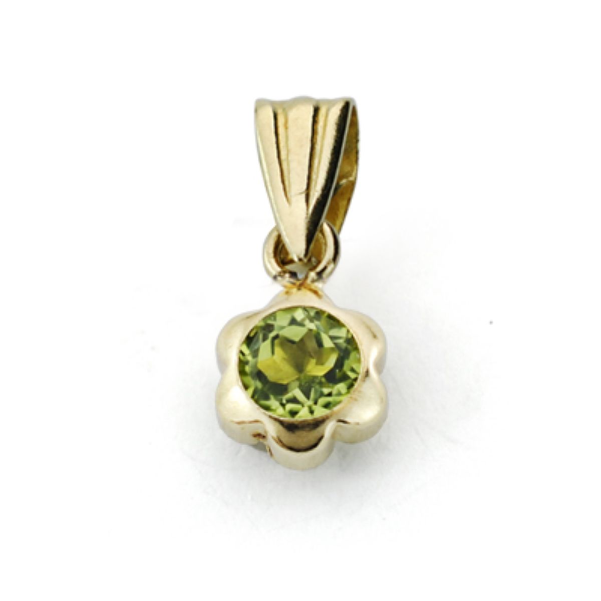 Pendentif Chaton en Or Jaune 9K Péridot Naturelle Marguerite 0,29 Qts 4X4 mm