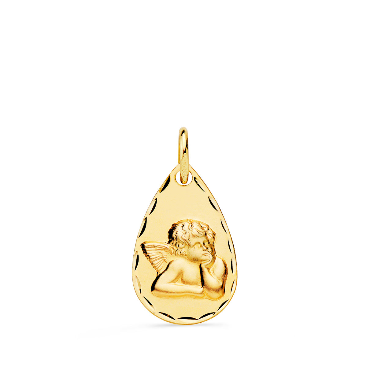 9K Médaille Larme Facettée Ange 19X11MM