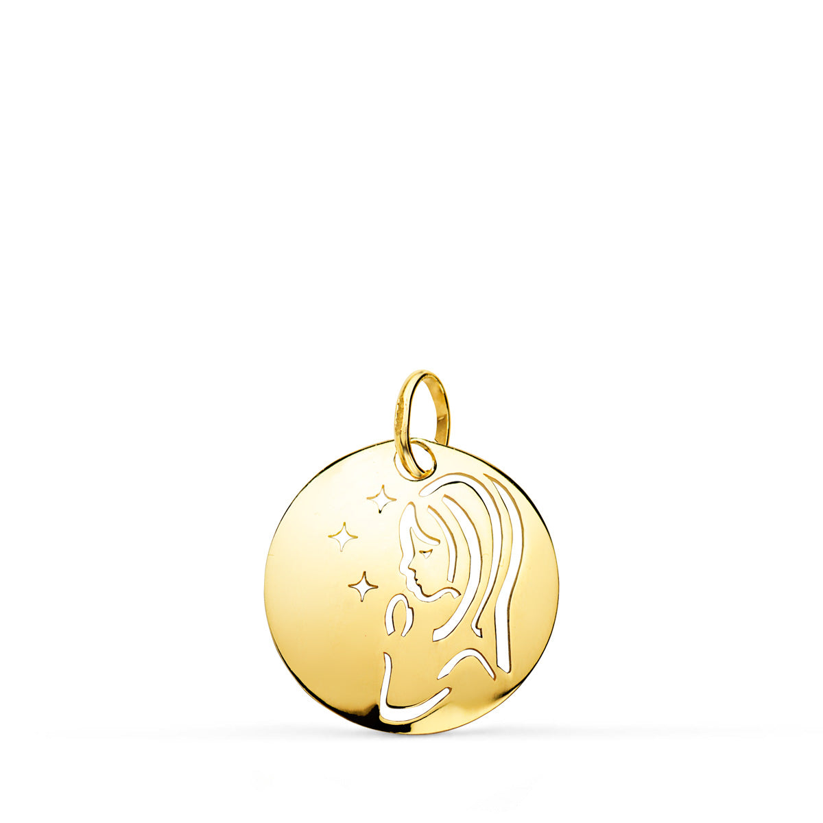 9K Pendentif Vierge Rond en Or Jaune 15MM