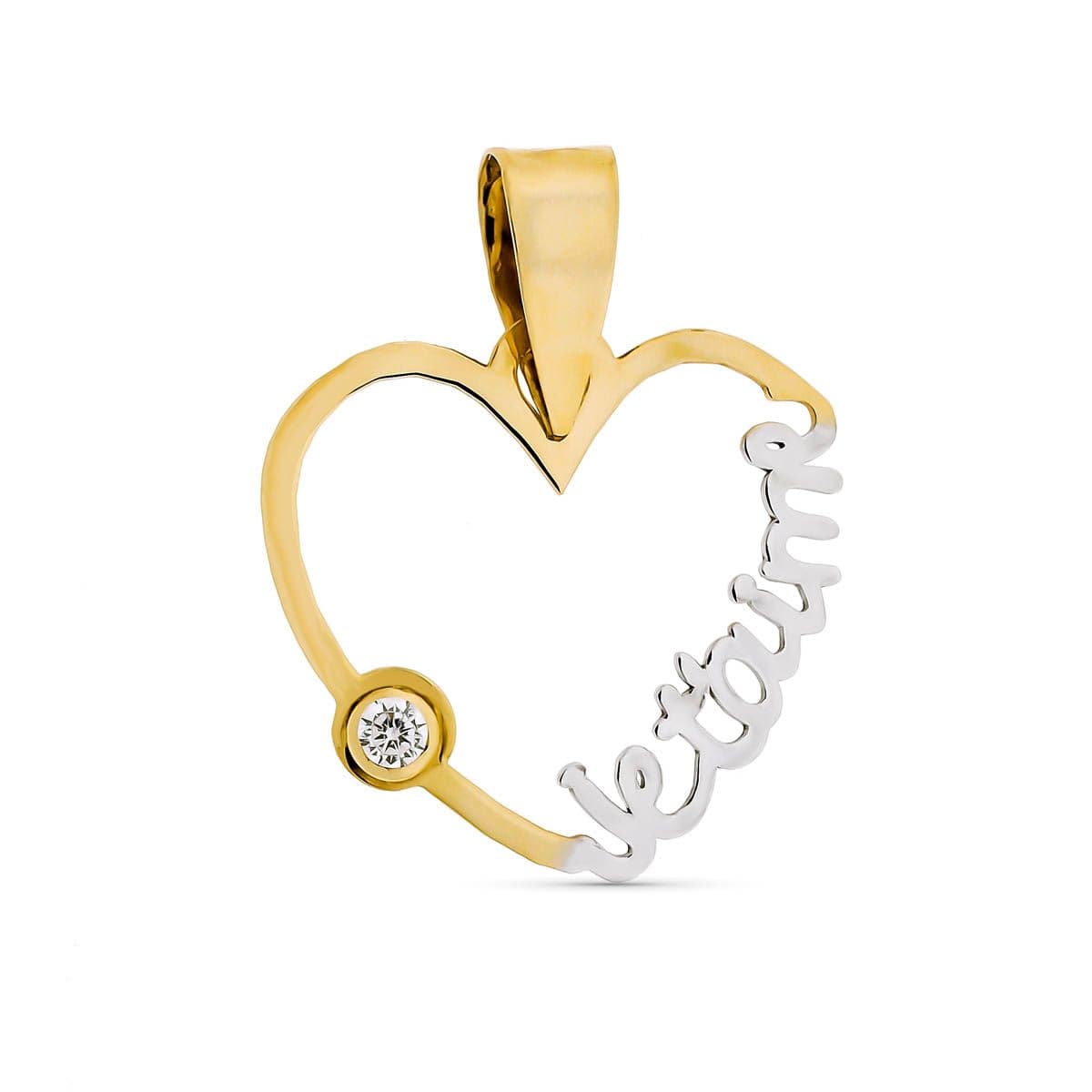 Pendentif Je Taime en Or 9K Bicolore Taille : 15 X 16 mm