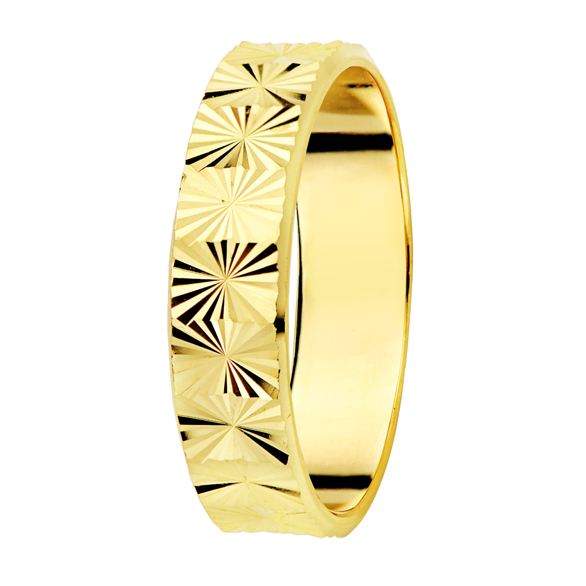 Obrączka ślubna z diamentami z 9-karatowego żółtego złota. Szerokość: 4mm