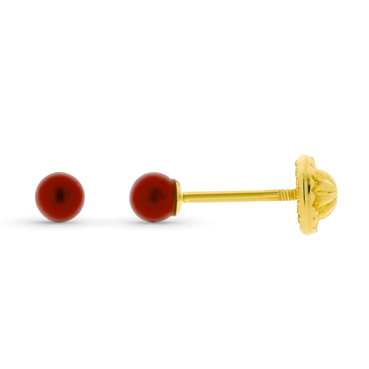 Boucles d'oreilles Or Jaune 9K Corail 3 mm avec Fermoir Mousqueton