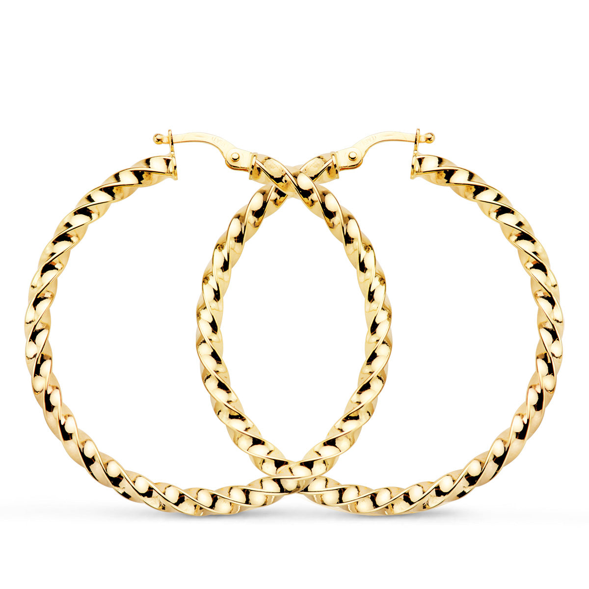 9K Créoles Creuses en Or Jaune Finition Brillante. 36X3 mm