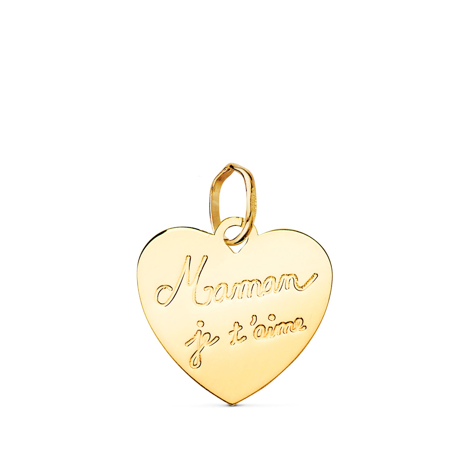 シャイニー ハート ペンダント 9K イエロー ゴールド Mom I Love You 14X14MM