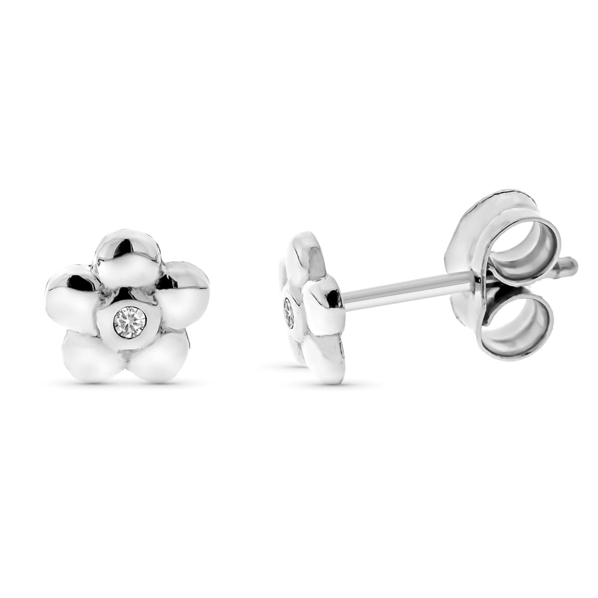 Brincos de flor em ouro branco 9K