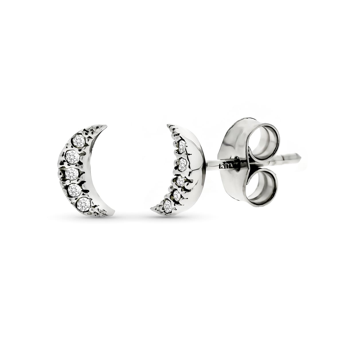 9K Boucles d'oreilles en Or Lune Diamant Naturelle 0.05 Qtes. Or Blanc