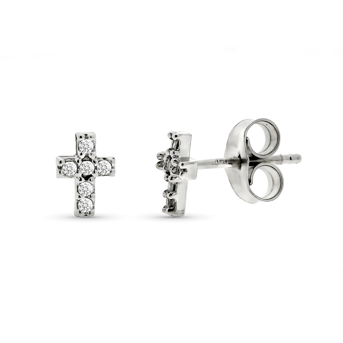 9K Boucles d'oreilles en Or Croix Diamant Naturelle 0.06 Qtes. Or Blanc