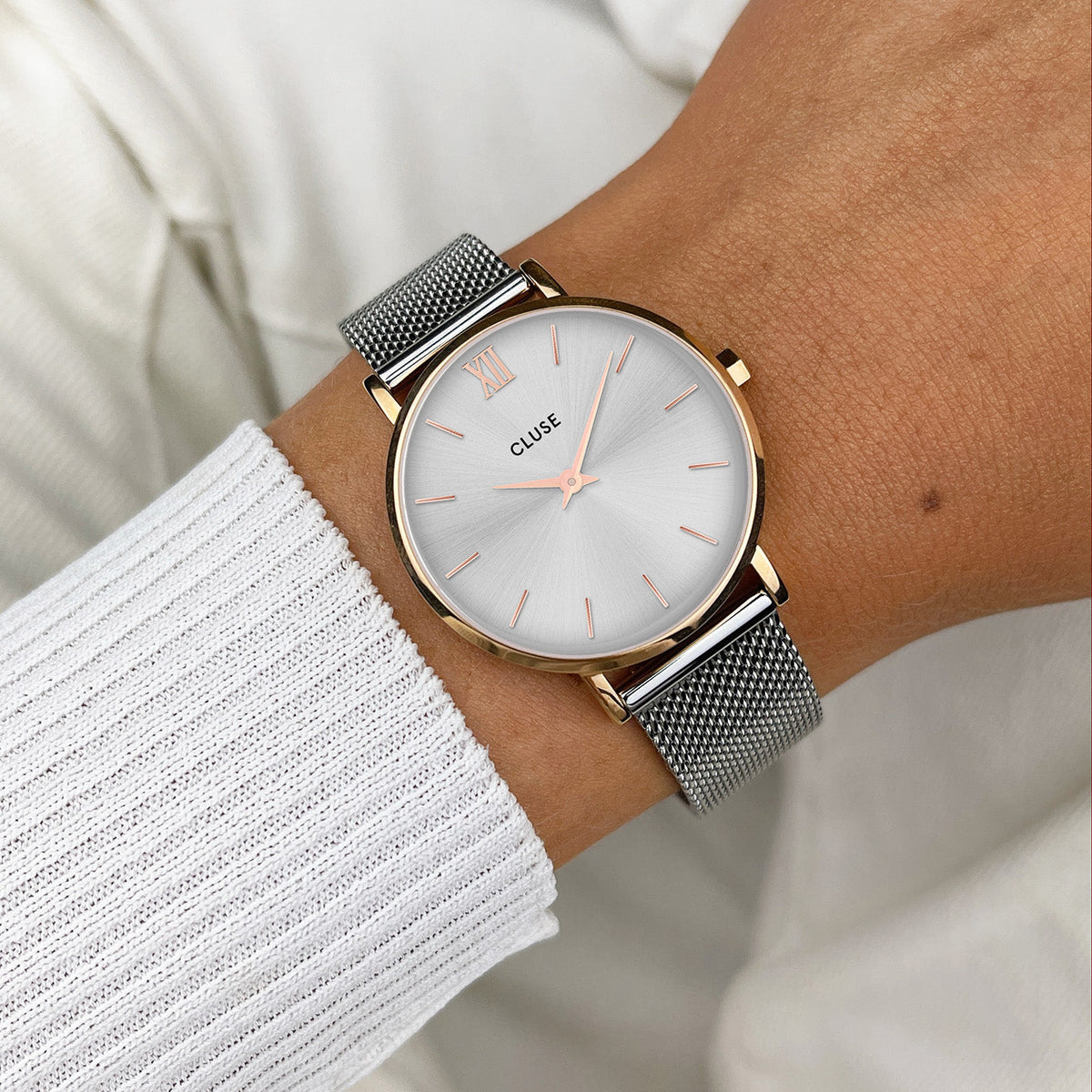 Silver Colour Cluse Silber Uhr Multifunction Watch Steel Cluse Uhr