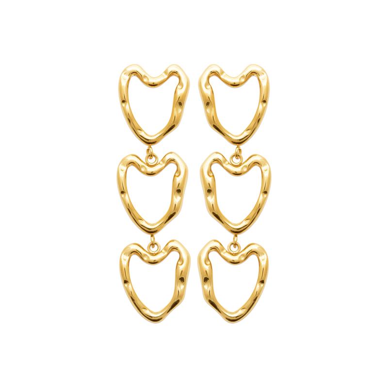 Boucles d'Oreilles Triple Cœur – Acier Doré | Azuline