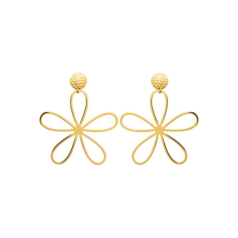 Boucles d’Oreilles Fleur Ajourée – Acier Doré | Azuline
