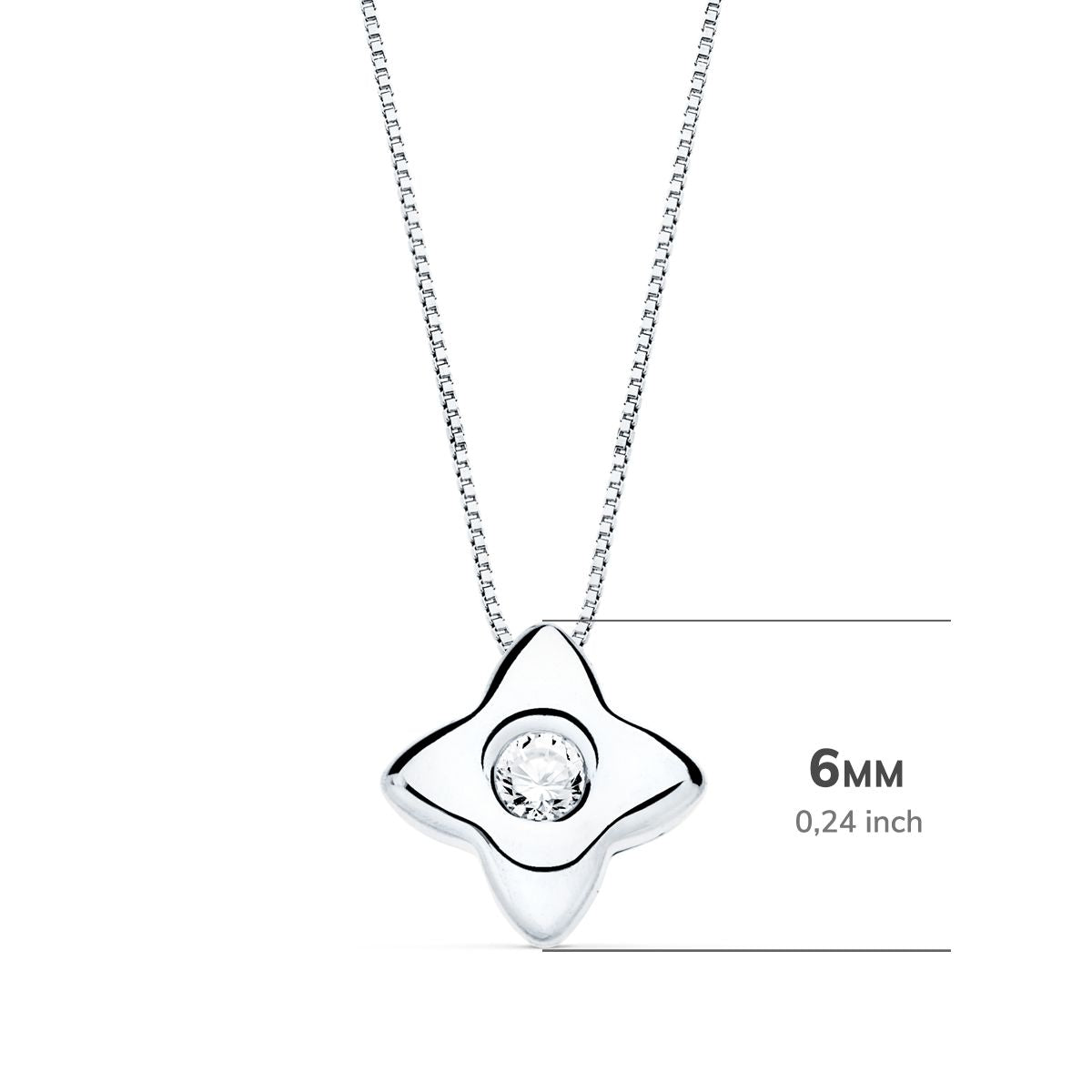 18K White Gold Choker Star 6MM with Lab Diamond 0.050 Qts G-VS2 Chain 42CM