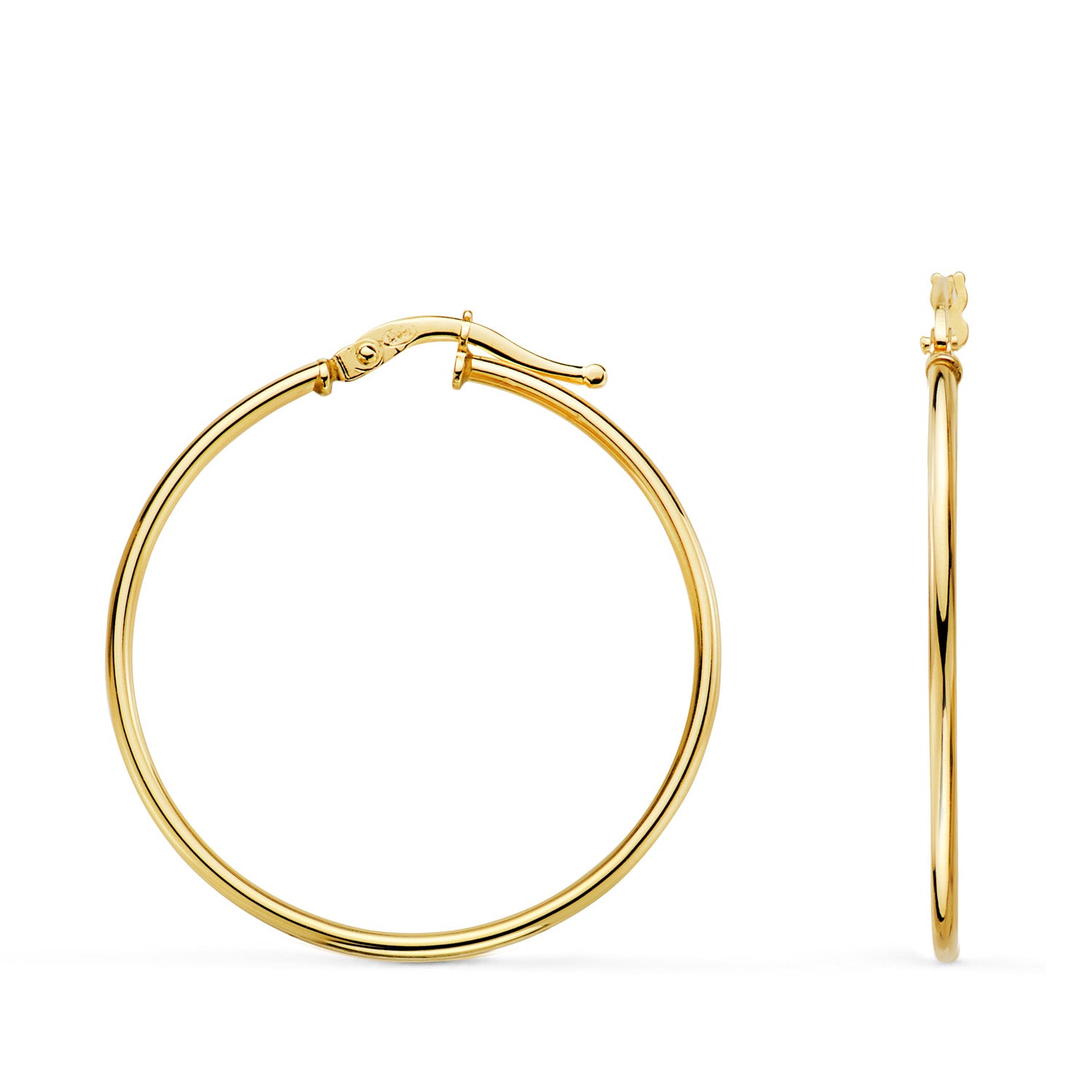 Boucles d'oreilles Créoles Or Jaune 18K Tube Rond Creux 33 mm Épaisseur 1,5 mm