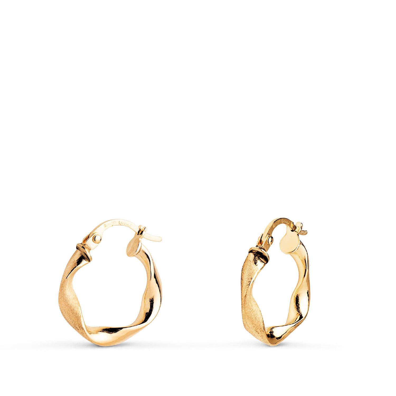 Hollow Twisted Hoops in Matte and Shiny 18K Yellow Gold 16 mm Thickness: 3 mm