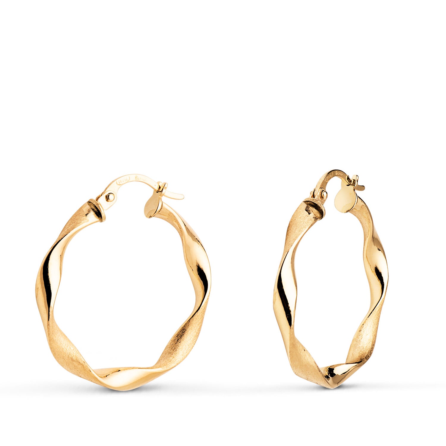 Anneaux Torsadés Creux en Or Jaune 18K Mat et Brillant 24 mm Épaisseur : 3 mm