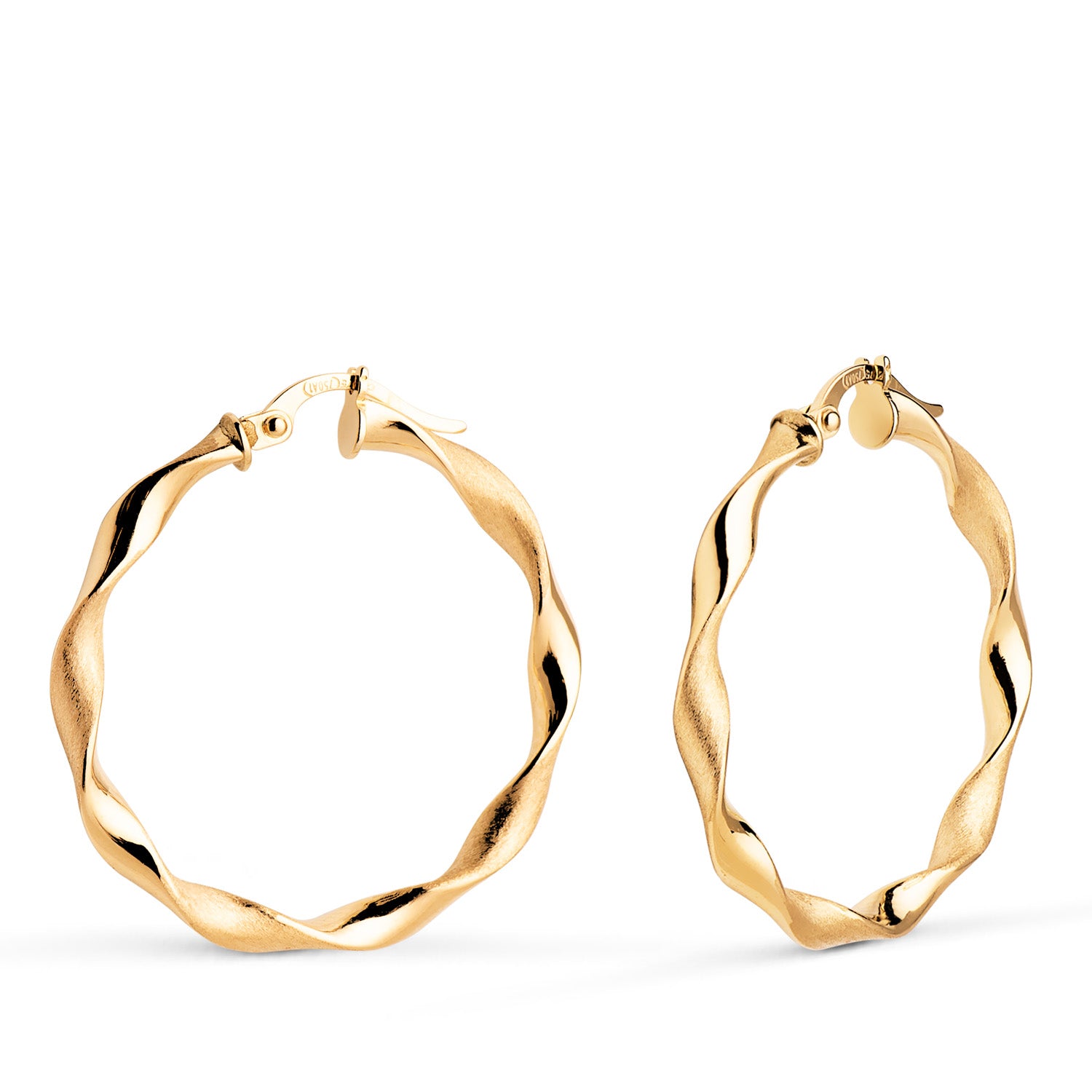Anneaux Torsadés Creux en Or Jaune 18K Mat et Brillant 30 mm Épaisseur : 3 mm